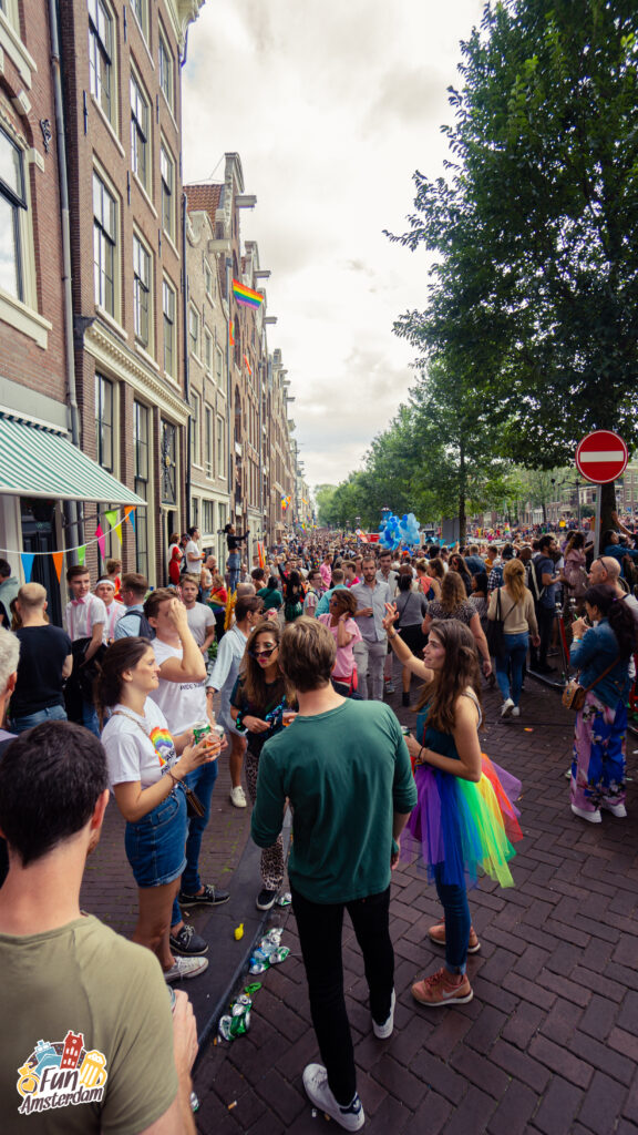 The streets of Amsterdam filled during gay pride Amsterdam