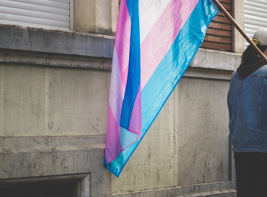 Person holding a queer flag. 
